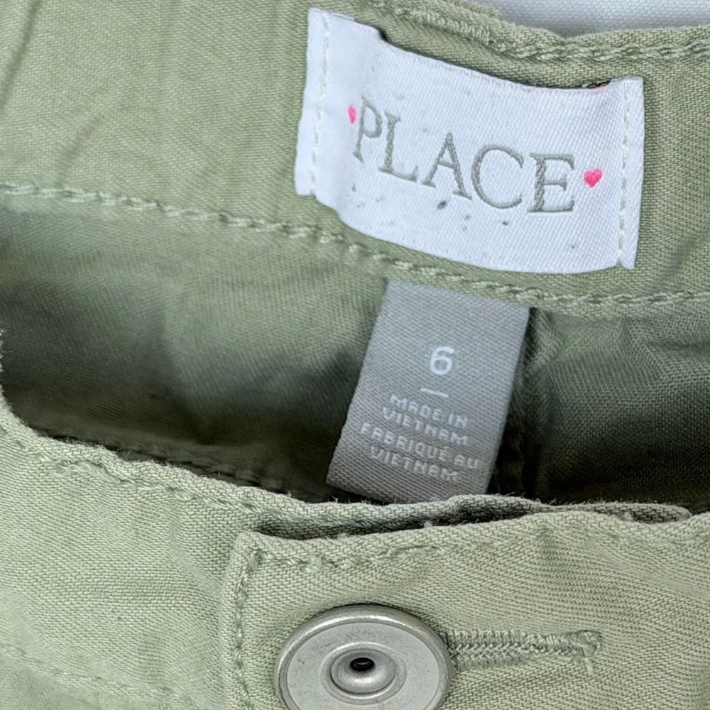 The Children's Place Olive Green Cargo & Light Blue Denim Floral-Trim Shorts Duo